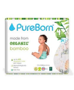 PureBorn Organic/Natural Bamboo Baby Disposable Size 4 Diapers/Nappy |Value Pack| from 07 to 12 Kg | 24 Pcs |