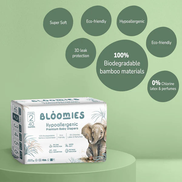 Bloomies Bamboo Baby Diapers - Size 2 (3-8kg)