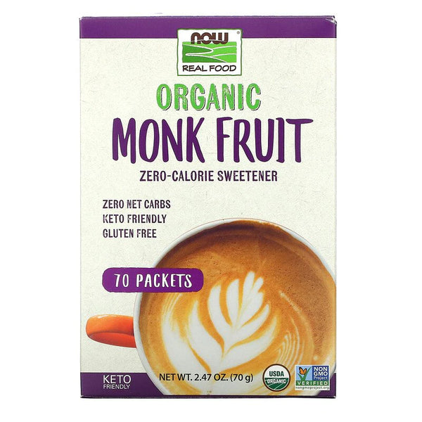 NOW, Organic Monk Fruit Zero-Calorie Sweetener, 70 Packets 70G