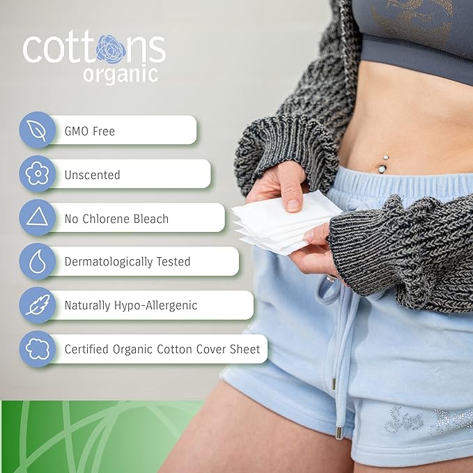 Cottons Organic 100% Natural Cotton Coversheet, Maternity Pads with Wings, Heavy, Unscented - 10 Pads