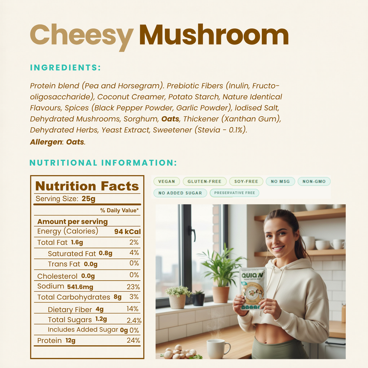 Quiq'N  Instant Protein Soup Cheesy Mushroom 25g