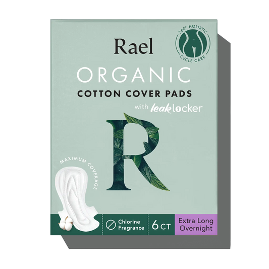Rael Extra Long Overnight Organic Cotton Cover Pads with Wings 6ct