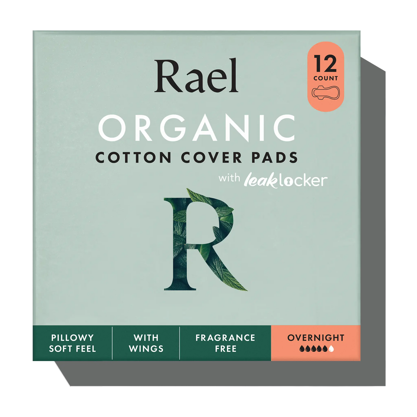 Rael Overnight Organic Cotton Cover Pads with Wings 12ct