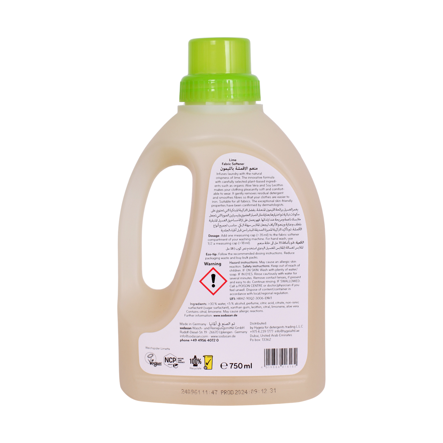 Sodasan 100% Natural Lime Fabric Softener 750g