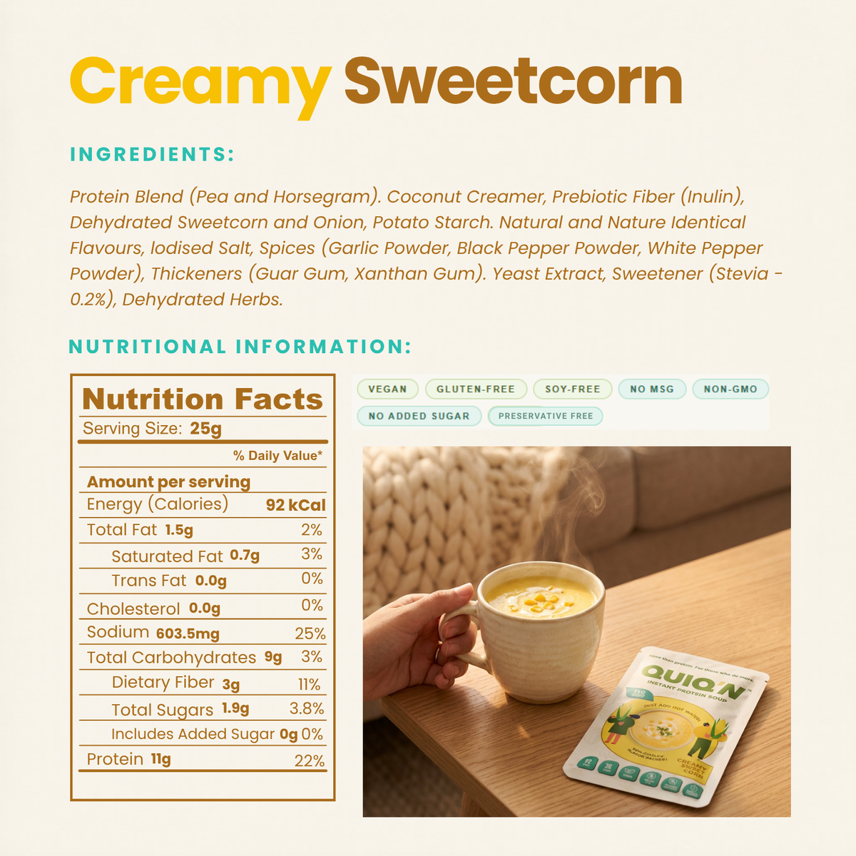 Quiq'N  Instant Protein Soup Creamy Sweet Corn 25g