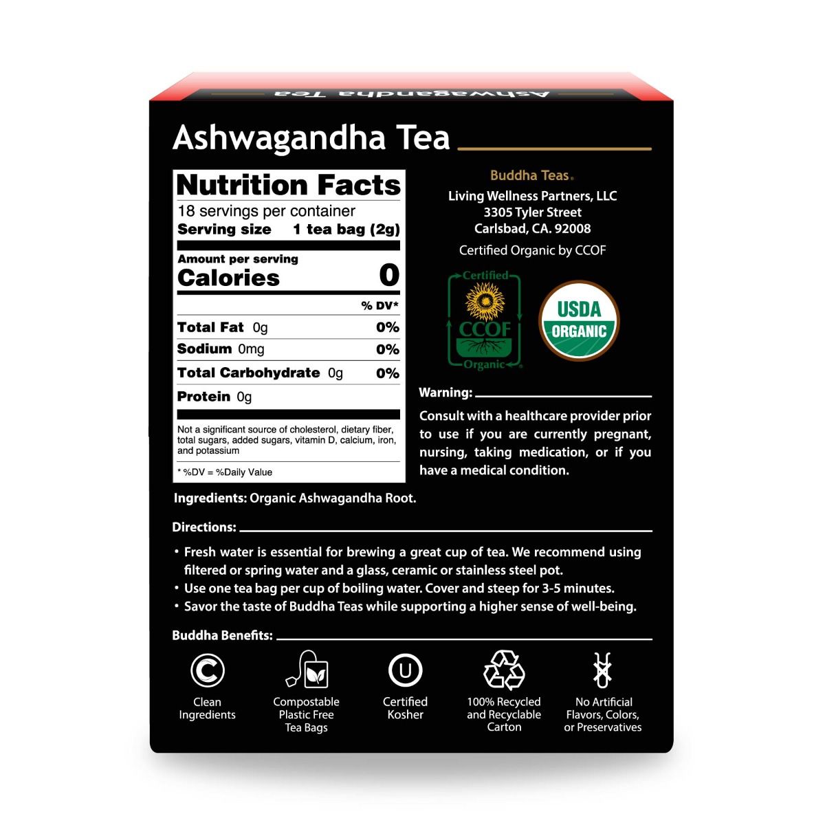 Buddha Teas Ashwagandha Tea Traditional Indian Caffeine-Free Tea 18 Tea Bags
