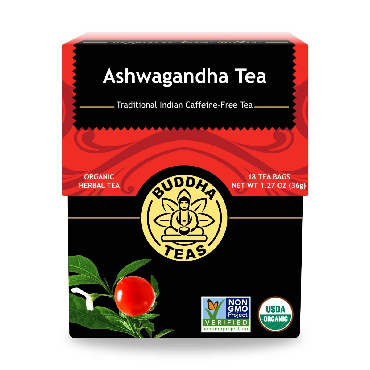 Buddha Teas Ashwagandha Tea Traditional Indian Caffeine-Free Tea 18 Tea Bags