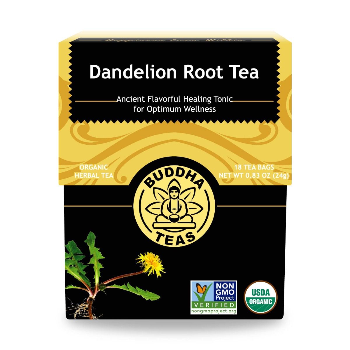 Buddha Teas Dandelion Root Tea Ancient Flavorful Healing Tonic for Optimum Wellness 18 Tea Bags