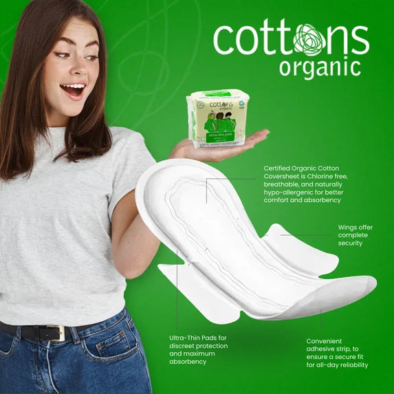 Cottons Organic Regular Ultra Thin Pads with Wings - 14 Pads