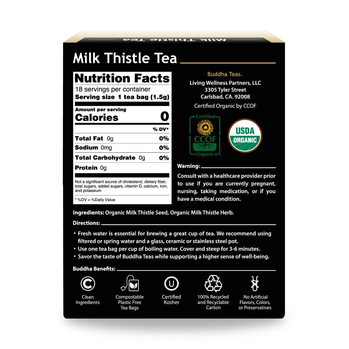 Buddha Teas Milk Thistle Tea Herbal Tonic to Detox and Restore 18 Tea Bags