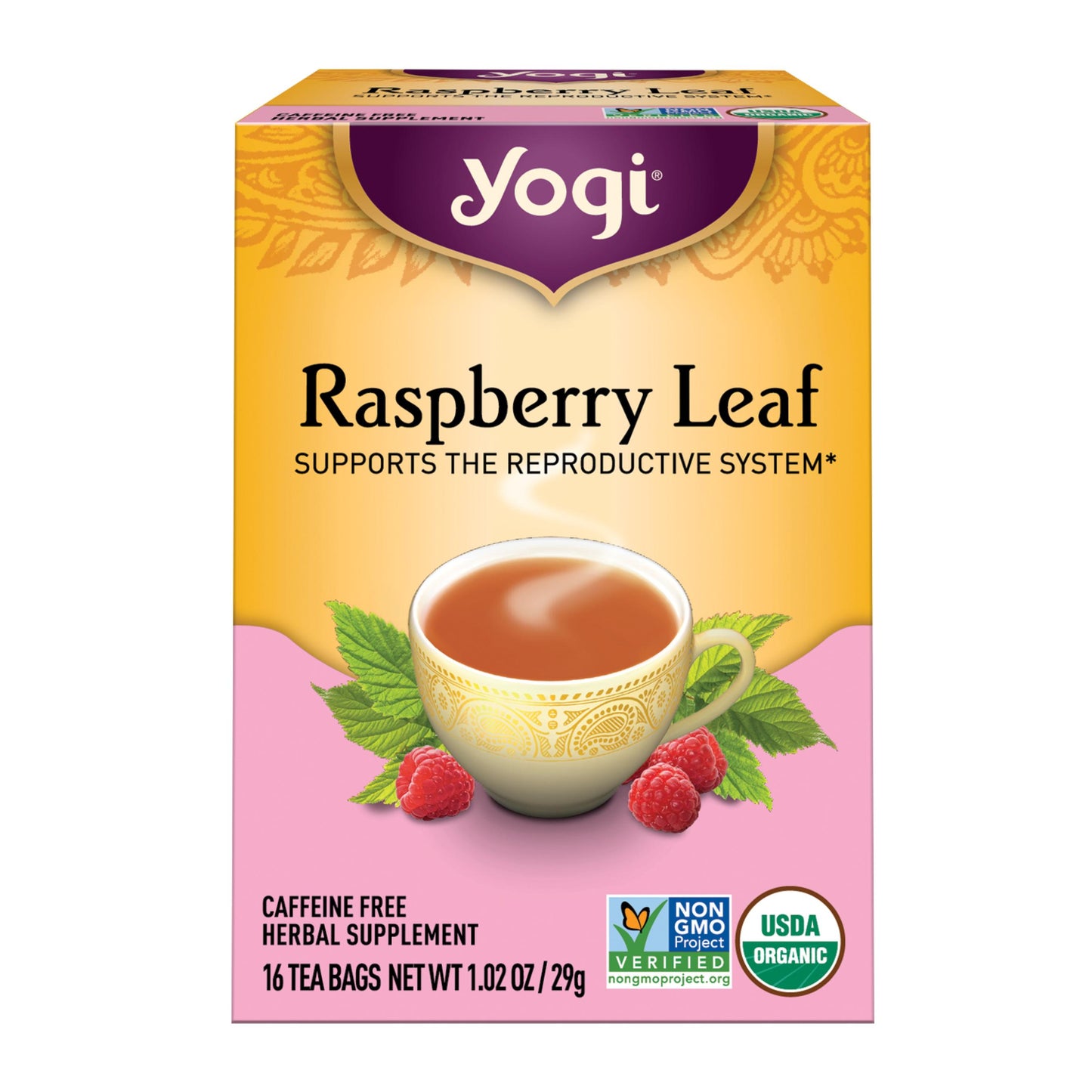 Yogi Tea Raspberry Leaf Supports The Reproductive system 16 Tea bags