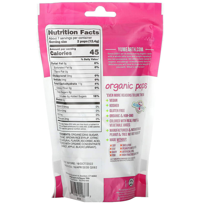 Yumearth Organic pops No Artificial - Strawberry - 14 pops 87g