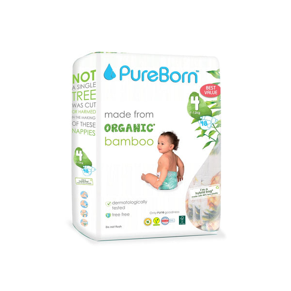 PureBorn Organic/Natural Bamboo Baby Disposable Size 4 Diapers/Nappy |Value Pack| from 07 to 12 Kg | 48 Pcs |